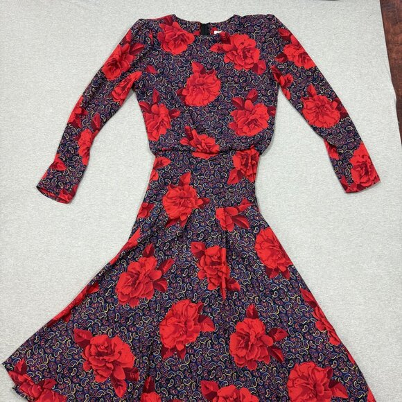 Kono New York Drop Waist Dress VTG 70 Midi 3/4 Sleeve Floral Paisley Med - Picture 1 of 10